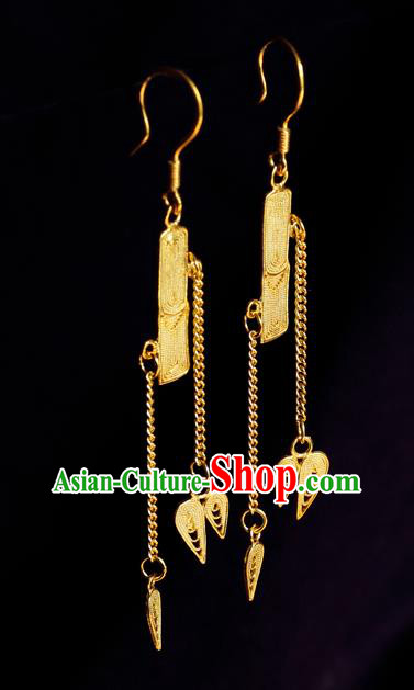 Chinese National Golden Ear Accessories Traditional Cheongsam Long Tassel Earrings Jewelry Chinese National Golden Ear Accessories Traditional Cheongsam Long Tassel Earrings Jewelry
