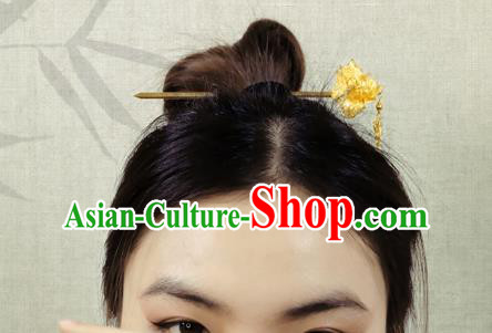 China Handmade Golden Lotus Tassel Hairpin Traditional Cheongsam Hair Accessories China Handmade Golden Lotus Tassel Hairpin Traditional Cheongsam Hair Accessories