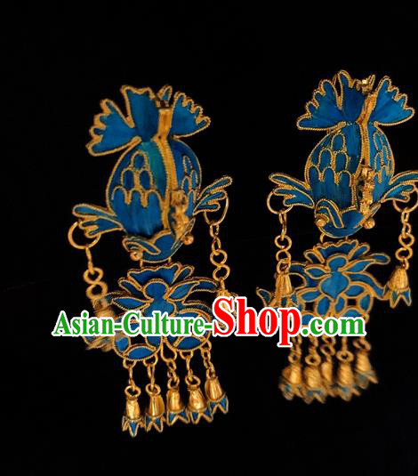 Chinese National Tassel Ear Accessories Traditional Cheongsam Cloisonne Fish Earrings Jewelry Chinese National Tassel Ear Accessories Traditional Cheongsam Cloisonne Fish Earrings Jewelry