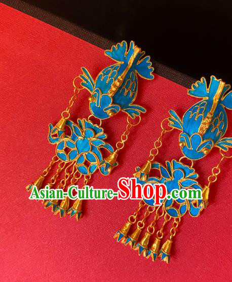 Chinese National Tassel Ear Accessories Traditional Cheongsam Cloisonne Fish Earrings Jewelry Chinese National Tassel Ear Accessories Traditional Cheongsam Cloisonne Fish Earrings Jewelry