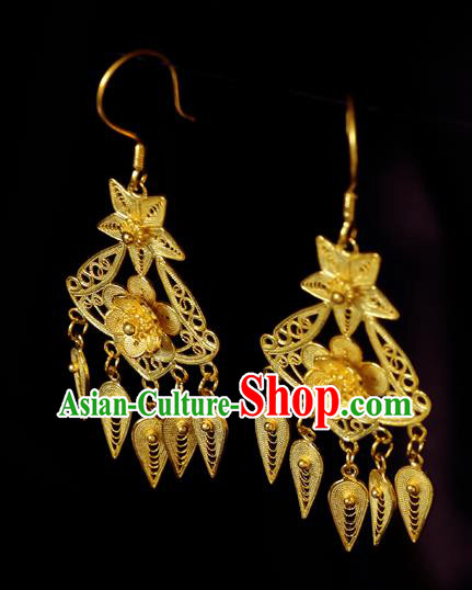 Chinese Traditional Wedding Golden Plum Blossom Earrings Accessories Ancient Bride Ear Jewelry Chinese Traditional Wedding Golden Plum Blossom Earrings Accessories Ancient Bride Ear Jewelry