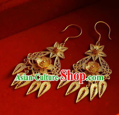 Chinese Traditional Wedding Golden Plum Blossom Earrings Accessories Ancient Bride Ear Jewelry Chinese Traditional Wedding Golden Plum Blossom Earrings Accessories Ancient Bride Ear Jewelry