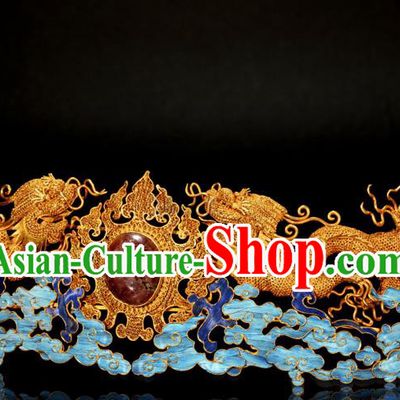 China Traditional Handmade Hair Accessories Ancient Ming Dynasty Empress Golden Dragon Hair Crown