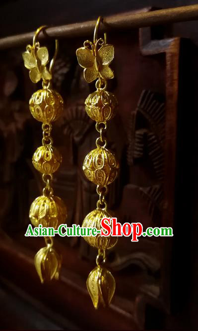 Chinese National Wedding Ear Accessories Traditional Cheongsam Golden Butterfly Earrings Jewelry Chinese National Wedding Ear Accessories Traditional Cheongsam Golden Butterfly Earrings Jewelry