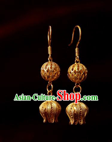 Chinese Traditional Cheongsam Golden Earrings Jewelry National Wedding Ear Accessories Chinese Traditional Cheongsam Golden Earrings Jewelry National Wedding Ear Accessories