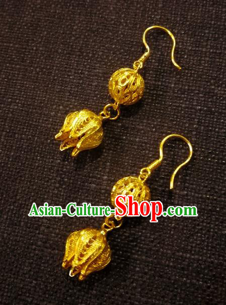 Chinese Traditional Cheongsam Golden Earrings Jewelry National Wedding Ear Accessories Chinese Traditional Cheongsam Golden Earrings Jewelry National Wedding Ear Accessories
