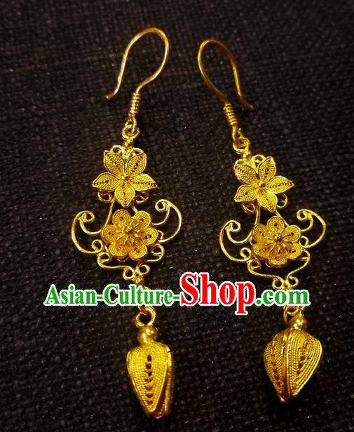 Chinese National Wedding Golden Pulm Blossom Ear Accessories Traditional Cheongsam Earrings Jewelry Chinese National Wedding Golden Pulm Blossom Ear Accessories Traditional Cheongsam Earrings Jewelry