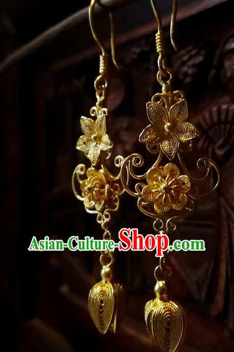 Chinese National Wedding Golden Pulm Blossom Ear Accessories Traditional Cheongsam Earrings Jewelry Chinese National Wedding Golden Pulm Blossom Ear Accessories Traditional Cheongsam Earrings Jewelry