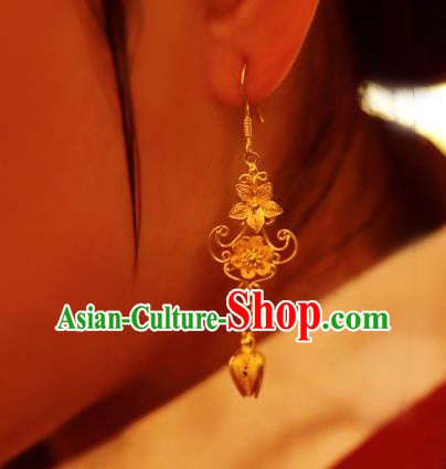 Chinese National Wedding Golden Pulm Blossom Ear Accessories Traditional Cheongsam Earrings Jewelry Chinese National Wedding Golden Pulm Blossom Ear Accessories Traditional Cheongsam Earrings Jewelry