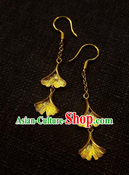 Chinese National Wedding Jewelry Golden Ginkgo Ear Accessories Traditional Cheongsam Earrings Chinese National Wedding Jewelry Golden Ginkgo Ear Accessories Traditional Cheongsam Earrings