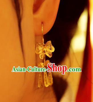 Chinese Traditional Cheongsam Earrings National Wedding Jewelry Golden Butterfly Ear Accessories