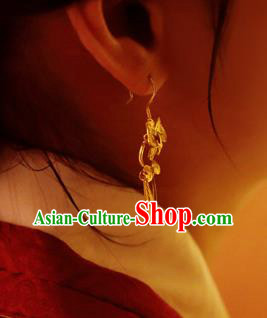 Chinese Traditional Cheongsam Earrings National Wedding Jewelry Golden Butterfly Ear Accessories