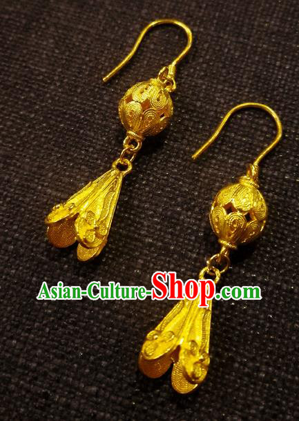 Chinese Wedding Golden Ear Accessories Traditional Cheongsam Earrings National Jewelry Chinese Wedding Golden Ear Accessories Traditional Cheongsam Earrings National Jewelry