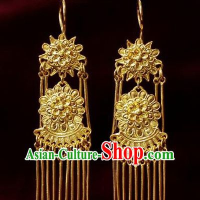 Chinese Qing Dynasty Golden Ear Accessories Traditional Cheongsam Earrings National Wedding Jewelry