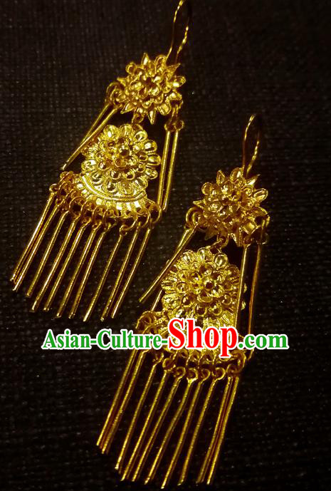 Chinese Qing Dynasty Golden Ear Accessories Traditional Cheongsam Earrings National Wedding Jewelry Chinese Qing Dynasty Golden Ear Accessories Traditional Cheongsam Earrings National Wedding Jewelry