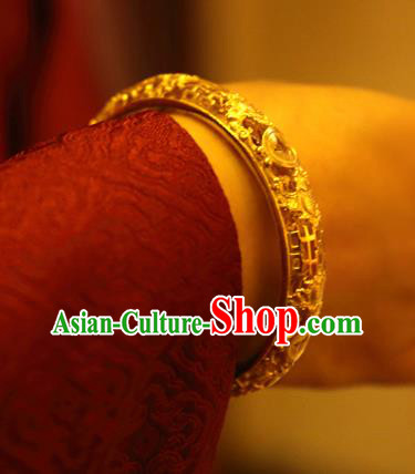 Handmade Chinese Wedding Bracelet Accessories Traditional Ancient Bride Golden Bangle Jewelry Handmade Chinese Wedding Bracelet Accessories Traditional Ancient Bride Golden Bangle Jewelry