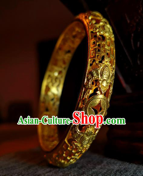 Handmade Chinese Wedding Bracelet Accessories Traditional Ancient Bride Golden Bangle Jewelry Handmade Chinese Wedding Bracelet Accessories Traditional Ancient Bride Golden Bangle Jewelry