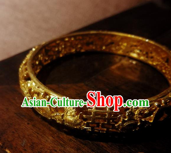 Handmade Chinese Wedding Bracelet Accessories Traditional Ancient Bride Golden Bangle Jewelry Handmade Chinese Wedding Bracelet Accessories Traditional Ancient Bride Golden Bangle Jewelry