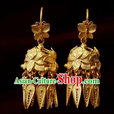 Chinese Qing Dynasty Imperial Consort Ear Accessories National Wedding Jewelry Traditional Cheongsam Golden Earrings