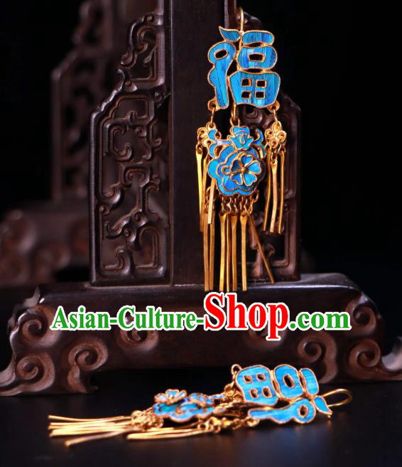 Chinese Classical Cloisonne Earrings Jewelry Ancient Qing Dynasty Court Woman Ear Accessories Chinese Classical Cloisonne Earrings Jewelry Ancient Qing Dynasty Court Woman Ear Accessories