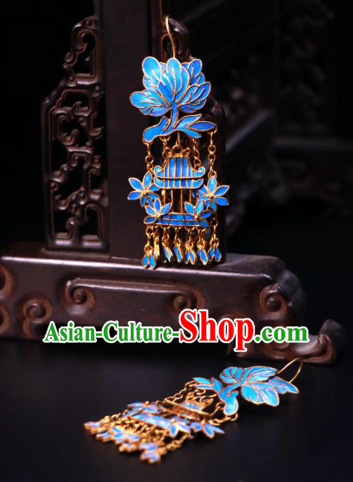 Chinese Wedding Jewelry Ancient Qing Dynasty Empress Ear Accessories Classical Blueing Earrings Chinese Wedding Jewelry Ancient Qing Dynasty Empress Ear Accessories Classical Blueing Earrings