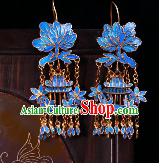 Chinese Wedding Jewelry Ancient Qing Dynasty Empress Ear Accessories Classical Blueing Earrings Chinese Wedding Jewelry Ancient Qing Dynasty Empress Ear Accessories Classical Blueing Earrings