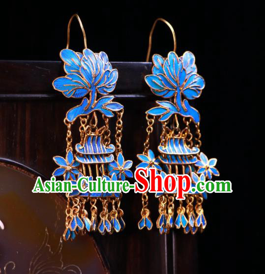 Chinese Wedding Jewelry Ancient Qing Dynasty Empress Ear Accessories Classical Blueing Earrings Chinese Wedding Jewelry Ancient Qing Dynasty Empress Ear Accessories Classical Blueing Earrings