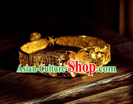 Handmade Chinese Traditional Wedding Golden Lotus Bangle Jewelry Silver Bracelet Accessories Handmade Chinese Traditional Wedding Golden Lotus Bangle Jewelry Silver Bracelet Accessories