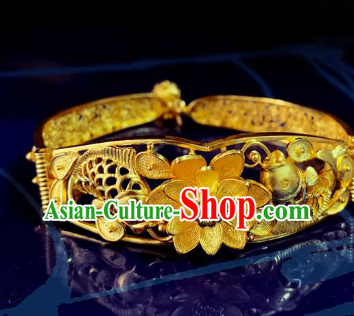 Handmade Chinese Traditional Wedding Golden Lotus Bangle Jewelry Silver Bracelet Accessories Handmade Chinese Traditional Wedding Golden Lotus Bangle Jewelry Silver Bracelet Accessories