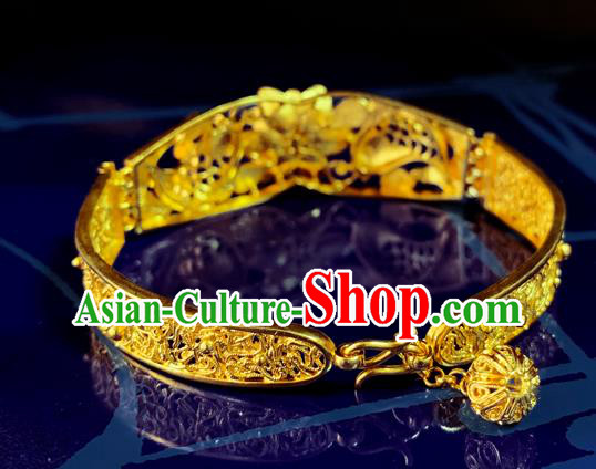 Handmade Chinese Traditional Wedding Golden Lotus Bangle Jewelry Silver Bracelet Accessories Handmade Chinese Traditional Wedding Golden Lotus Bangle Jewelry Silver Bracelet Accessories