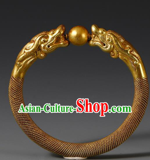 Handmade Chinese Traditional Wedding Filigree Bangle Jewelry Golden Dragon Bracelet Accessories Handmade Chinese Traditional Wedding Filigree Bangle Jewelry Golden Dragon Bracelet Accessories