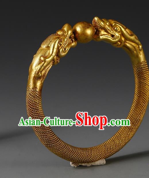 Handmade Chinese Traditional Wedding Filigree Bangle Jewelry Golden Dragon Bracelet Accessories Handmade Chinese Traditional Wedding Filigree Bangle Jewelry Golden Dragon Bracelet Accessories