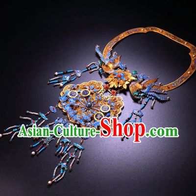 China Traditional Filigree Necklace Accessories Ancient Qing Dynasty Empress Cloisonne Phoenix Pearls Necklet Pendant