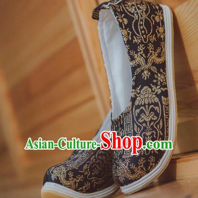 Handmade Chinese Traditional Black Silk Hanfu Shoes Wedding Shoes Ancient Song Dynasty Princess Shoes