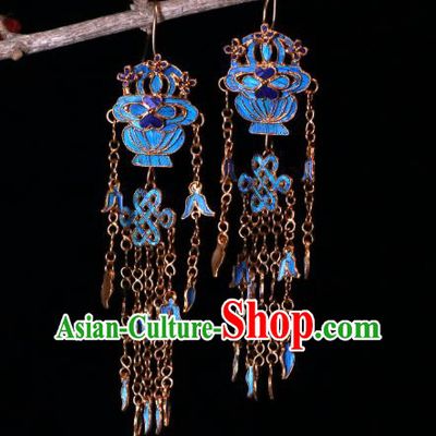 Chinese Qing Dynasty Imperial Consort Tassel Ear Accessories Classical Blueing Basket Earrings Ancient Court Jewelry