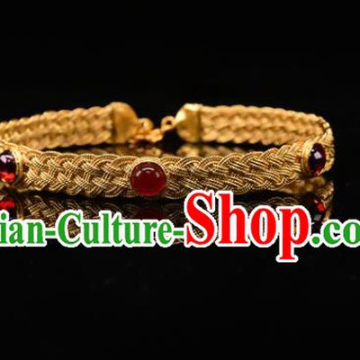 China Traditional Ming Dynasty Bracelet Accessories Ancient Imperial Consort Golden Gems Bangle