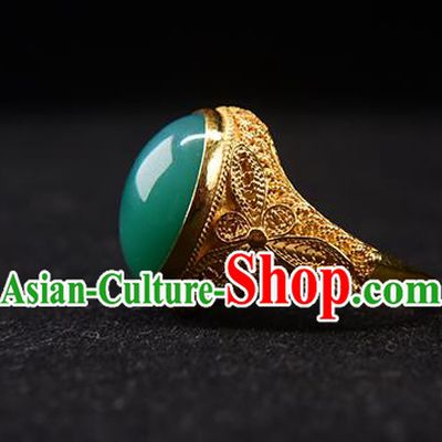 China Traditional Qing Dynasty Chrysoprase Ring Accessories Ancient Imperial Consort Golden Circlet Jewelry