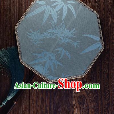 Handmade Chinese Bamboo Pattern Blue Silk Fan Ancient Song Dynasty Princess Palace Fan Traditional Hanfu Fan