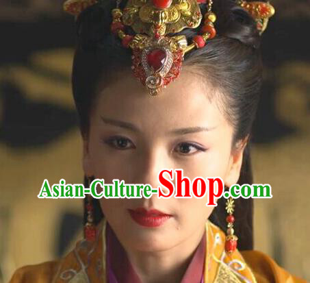 Chinese Classical Qin Dynasty Empress Ear Accessories Ancient Queen Cinnabar Earrings Chinese Classical Qin Dynasty Empress Ear Accessories Ancient Queen Cinnabar Earrings