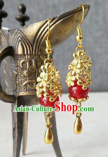 Chinese Classical Tang Dynasty Empress Ear Accessories Ancient Princess Golden Earrings Chinese Classical Tang Dynasty Empress Ear Accessories Ancient Princess Golden Earrings
