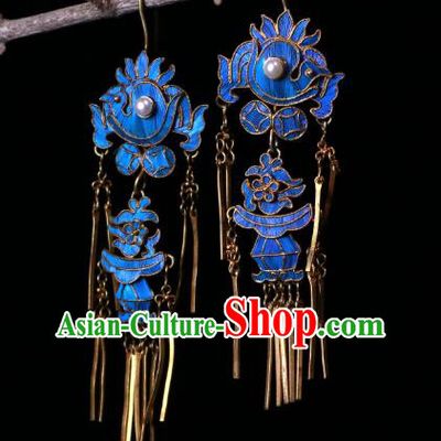 Chinese Classical Earrings Ancient Court Blueing Phoenix Jewelry Qing Dynasty Imperial Consort Ear Accessories