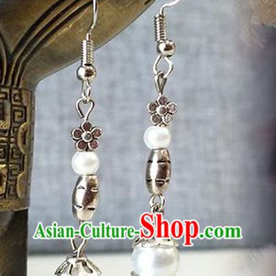 Chinese Qing Dynasty Imperial Consort Ear Accessories Ancient Court Woman Zhen Huan Silver Earrings