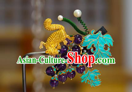 China Qing Dynasty Grape Hairpin Traditional Court Hair Jewelry Ancient Empress Amethyst Hair Stick China Qing Dynasty Grape Hairpin Traditional Court Hair Jewelry Ancient Empress Amethyst Hair Stick