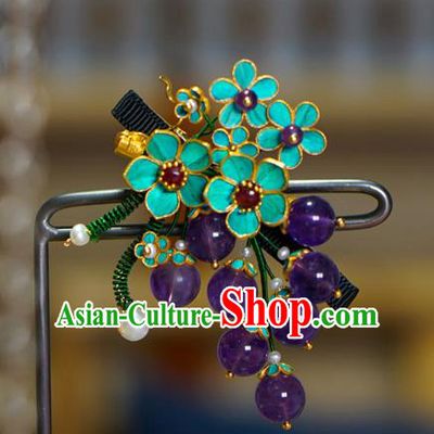 China Ancient Empress Amethyst Grape Hair Stick Qing Dynasty Hairpin Traditional Court Hair Jewelry