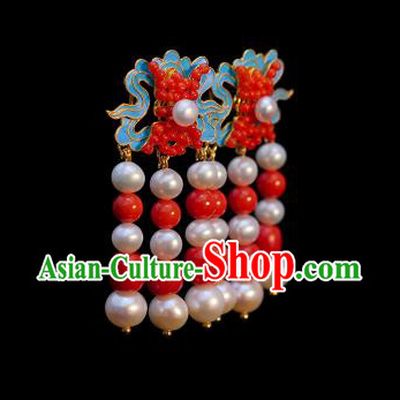Chinese Qing Dynasty Queen Ear Accessories Ancient Empress Pearls Earrings