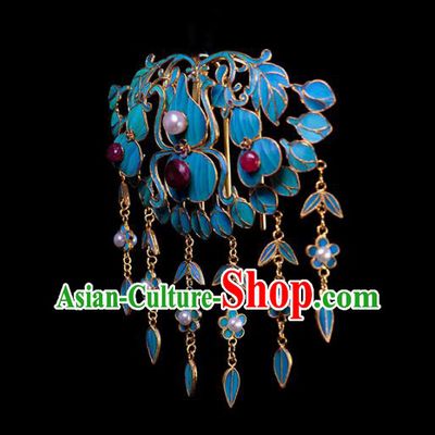 China Ancient Empress Ruby Hairpin Traditional Court Hair Jewelry Qing Dynasty Pearls Tassel Hair Crown