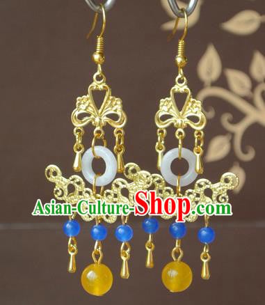 Chinese Tang Dynasty Empress Jade Ear Accessories Ancient Queen Wu Meiniang Golden Earrings Chinese Tang Dynasty Empress Jade Ear Accessories Ancient Queen Wu Meiniang Golden Earrings