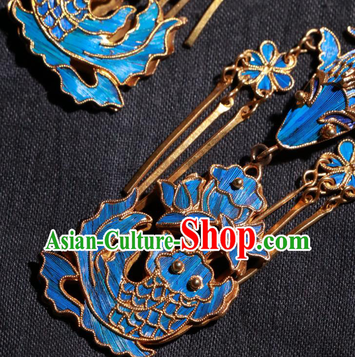 Chinese Classical Cheongsam Earrings Jewelry Ancient Qing Dynasty Blueing Lotus Fish Ear Accessories Chinese Classical Cheongsam Earrings Jewelry Ancient Qing Dynasty Blueing Lotus Fish Ear Accessories
