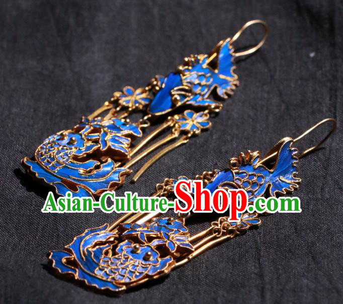 Chinese Classical Cheongsam Earrings Jewelry Ancient Qing Dynasty Blueing Lotus Fish Ear Accessories Chinese Classical Cheongsam Earrings Jewelry Ancient Qing Dynasty Blueing Lotus Fish Ear Accessories