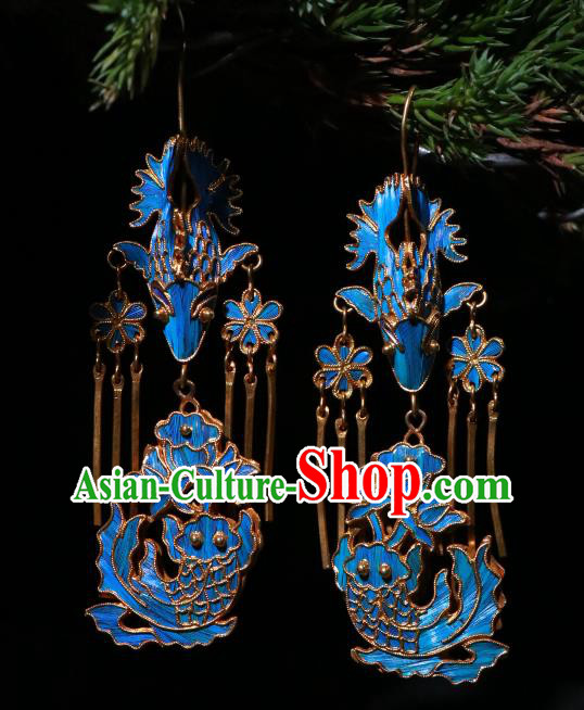 Chinese Classical Cheongsam Earrings Jewelry Ancient Qing Dynasty Blueing Lotus Fish Ear Accessories Chinese Classical Cheongsam Earrings Jewelry Ancient Qing Dynasty Blueing Lotus Fish Ear Accessories